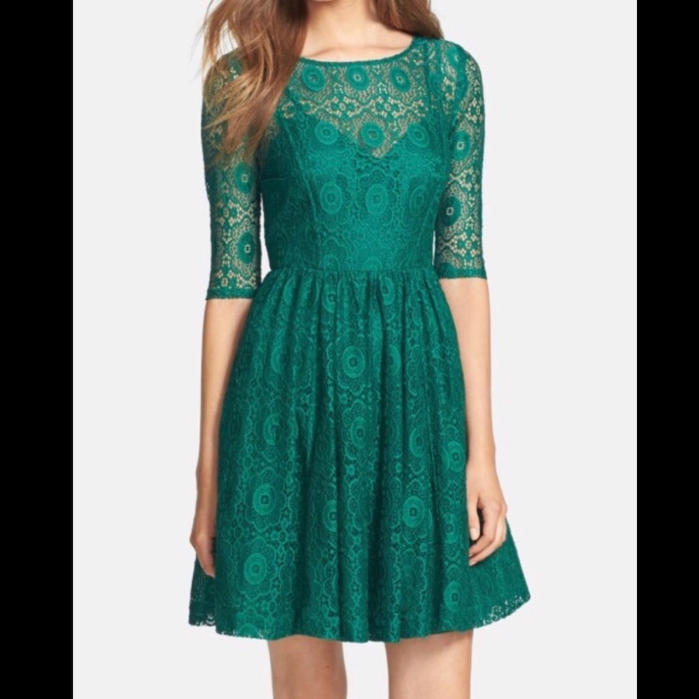 New PLENTY TRACY REESE Estella Lace Dress Emerald Green Fit & Flare Anthropologi